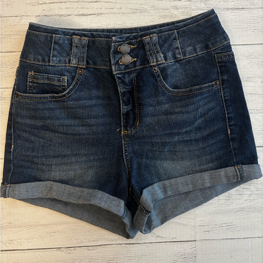 Blue Spice Denim Shorts Women's Size 3 Dark Wash Mid Rise Cuffed Stretch - Picture 4 of 8